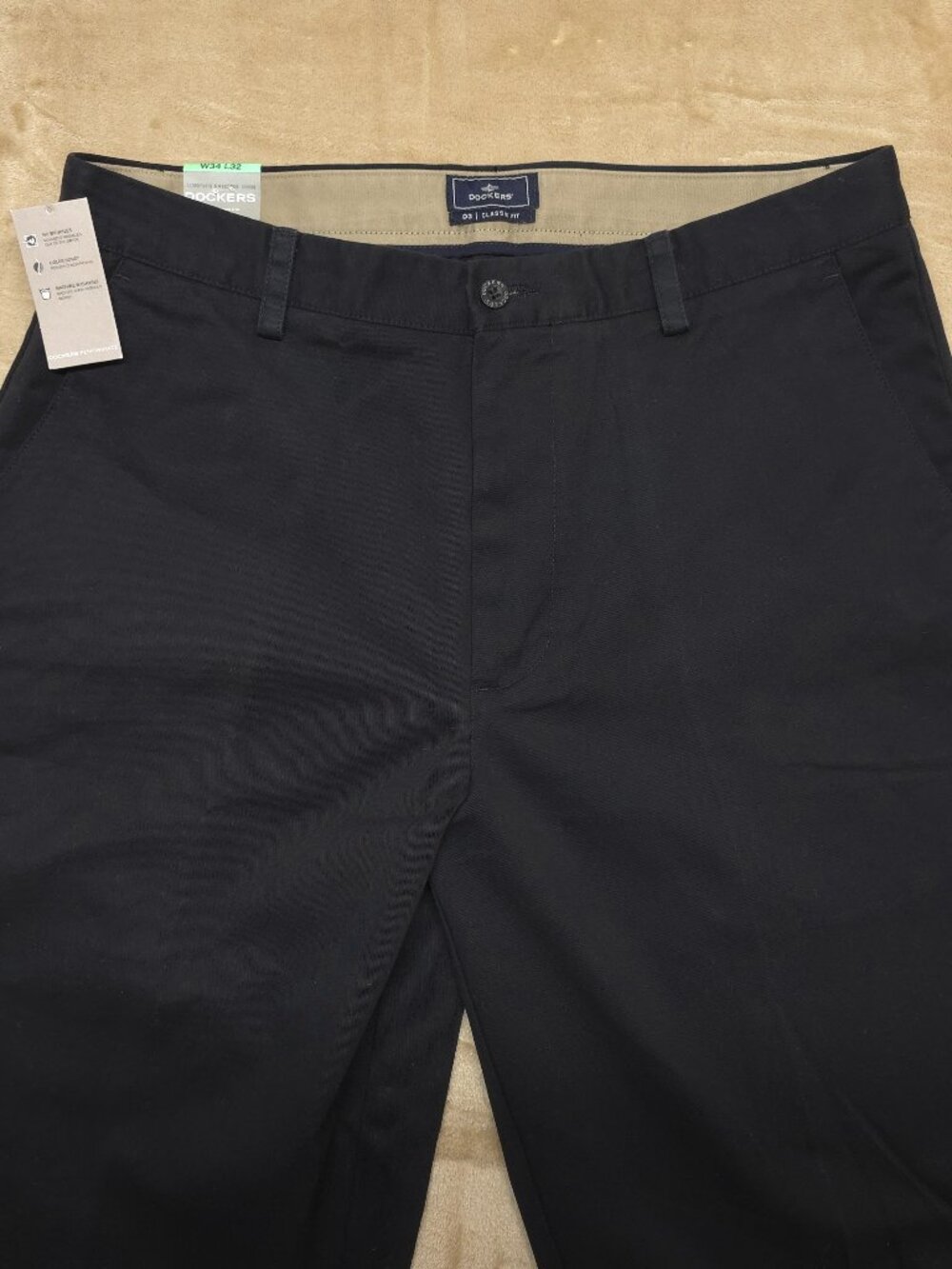 Dockers Refined Chino Pants Mens 34x32 Black D3 Classic Fit Flat Front NWT